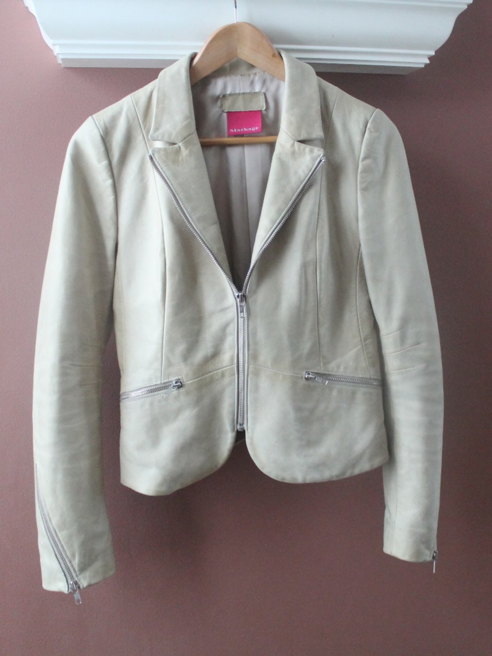 Mackage Tan Leather Jacket Women's P/S Zip Front